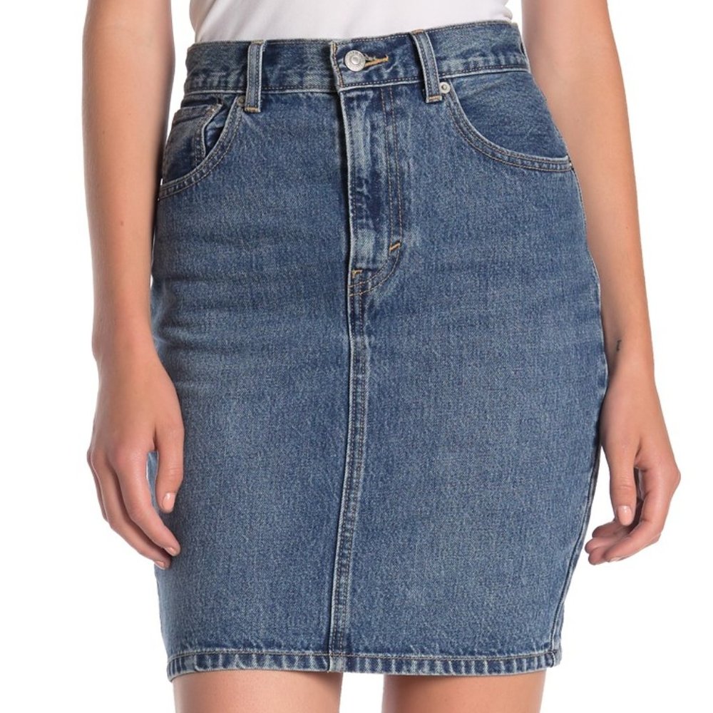 Levi’s New SKIRT 'Tie The Knot' Bow Back Denim Jean Mom Pencil Women's 31 - Picture 2 of 13